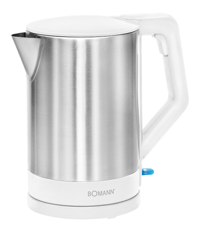 Bomann WKS 3002 CB Edelstahl weiß Wasserkocher (1,5 Liter, 2200 W, Edelstahl, Wasserstandsanzeige, verdecktes Heizelement, Überhitzungsschutz)