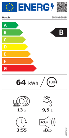 BOSCH Serie 8 SMI8YBS01D Einbau-Geschirrspüler integriert 60 cm (B, Vario-Besteckkorb, 13 Maßgedecke, 43 dB, AquaStop, Home Connect)