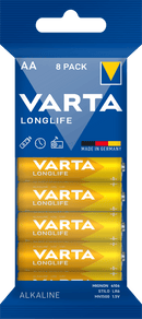 VARTA LONGLIFE AA, 8er Folie Batterie (Mignon, Alkaline, 4106, LR6, Primär Alkali Mangan (ZN/MNO2), 1,5 Volt)