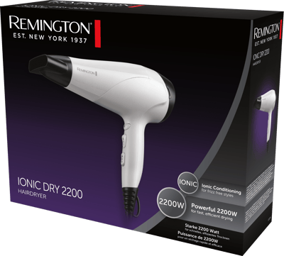 REMINGTON D3194 Ionic Dry 2200 Grau Haartrockner (2.200 Watt, Ionenpflege, 3 Heiz- und 2 Gebläsestufen, Keramik-Ring, Abkühlstufe, Stylingsdüse, Aufhängeöse, grau)