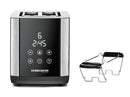 ROMMELSBACHER TO 850 Sunny Toaster (2 breite Schlitze XL Toast 12 x 12 cm, Touch Control Sensoren, LED-Display, Countdown-Anzeige, 9 Stufen, Auftaustufe, Aufwärmfunktion, Brötchenaufsatz, 850 Watt, Farbe Edelstahl/Schwarz)