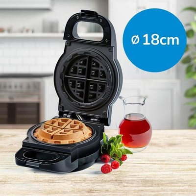 PowerXL Waffeleisen Waffle Star 18 cm (Extra tiefes Waffeleisen gefüllte Waffeln, Durchmesser 18 cm, Antihaft-Beschichtung, Anti-Tropf-Rinne, LED-Anzeige, max. 1.090 Watt, Farbe Schwarz)