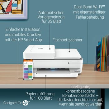 HP ENVY Pro 6420e Multifunktionsdrucker, Weiß (Tintenstrahldrucker, 4-in-1, Kopierer, Scanner, Mobiler Faxversand, WLAN, Bluetooth, Instant Ink, Duplex, AirPrint, ADF)