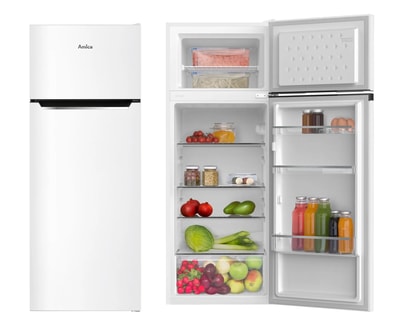AMICA DT 374 170 W Kühl-Gefrier-Kombination (freistehend, EEK D, 211 l Nutzinhalt, FrischeZone, FrostControl, Doppel-Gefrierfach, 54 cm Breite, 142,8 cm Höhe, Weiß)