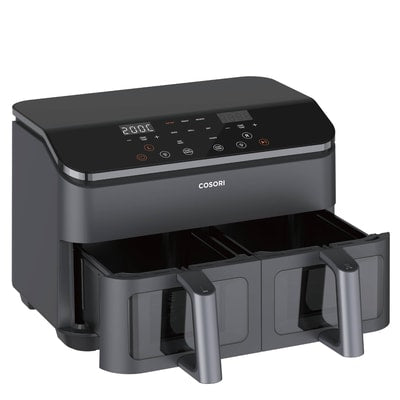 Cosori CAF-R901-AEU Doppel-Heißluftfritteuse (8,5 l Fassungsvermögen, 1.750 W, Timer, 10 Funktionen, 2 Displays, 2 Zubereitungskörbe, einstellbare Temperatur)