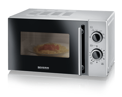 SEVERIN MW 9299 Silber Mikrowelle (20 Liter, 700 Watt, nur Mikrowelle, Leistung stufenlos nach Gewicht und Zeit einstellbar, Drehteller ca. 25,4 cm, 30 Min. Timer, Garraum lackiert, Schwarz/Silber)