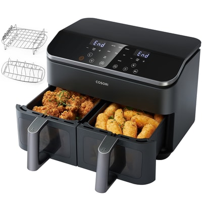 Cosori CAF-R901-AEU Doppel-Heißluftfritteuse (8,5 l Fassungsvermögen, 1.750 W, Timer, 10 Funktionen, 2 Displays, 2 Zubereitungskörbe, einstellbare Temperatur)