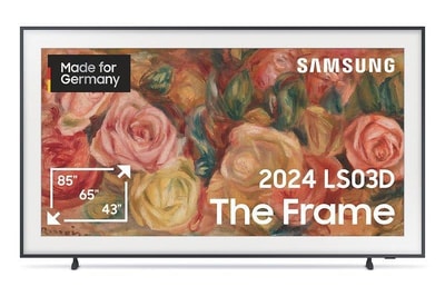 Samsung GQ65LS03DAUXZG The Frame (2024) QLED TV (65 Zoll (163 cm), 4K UHD, HDR, Smart TV, Sprachsteuerung (Alexa, Bixby), Aufnahmefunktion, Dolby Atmos, 100 Hz, LS03D)