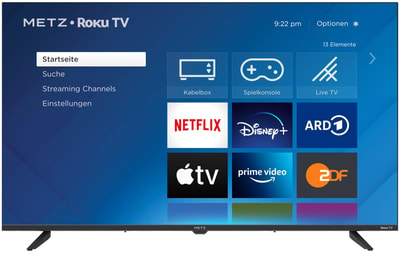 METZ BLUE 40MTE3001Z LED TV (40 Zoll (100 cm), Full HD,HDR, Smart TV, Sprachsteuerung (Alexa, Google Assistant), Roku TV)