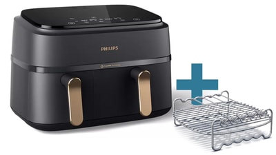 Philips NA352/04 3000 Series Doppel-Heißluftfritteuse (9 l Fassungsvermögen, 2750 W Leistung, Timer, 8 Automatikprogramme, App-Steuerung, Touch-Display)