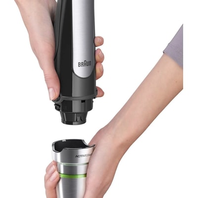 BRAUN MultiQuick7 MQ 7000X Stabmixer (1000 Watt, stufenlose Geschwindigkeit, Easy SmartSpeed, Edelstahl-Mixfuß, POWERBell Plus, ACTIVEBlade Technologie, EasyClick system Plus, Mix- und Messbecher 600 ml, Premium Schwarz/ Edelstahl)