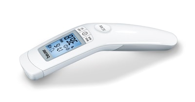 BEURER FT 90 Infrarot-Stirnthermometer (Batteriebetrieb, kontaktlose Messung, 60 Speicherplätze, Fieberalarm, Sound Control On/Off, Abschaltautomatik, inkl. 2 x 1,5V AAA Batterien, Aufbewahrungsbox, Weiß)