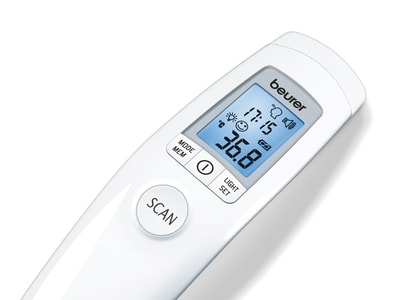 BEURER FT 90 Infrarot-Stirnthermometer (Batteriebetrieb, kontaktlose Messung, 60 Speicherplätze, Fieberalarm, Sound Control On/Off, Abschaltautomatik, inkl. 2 x 1,5V AAA Batterien, Aufbewahrungsbox, Weiß)